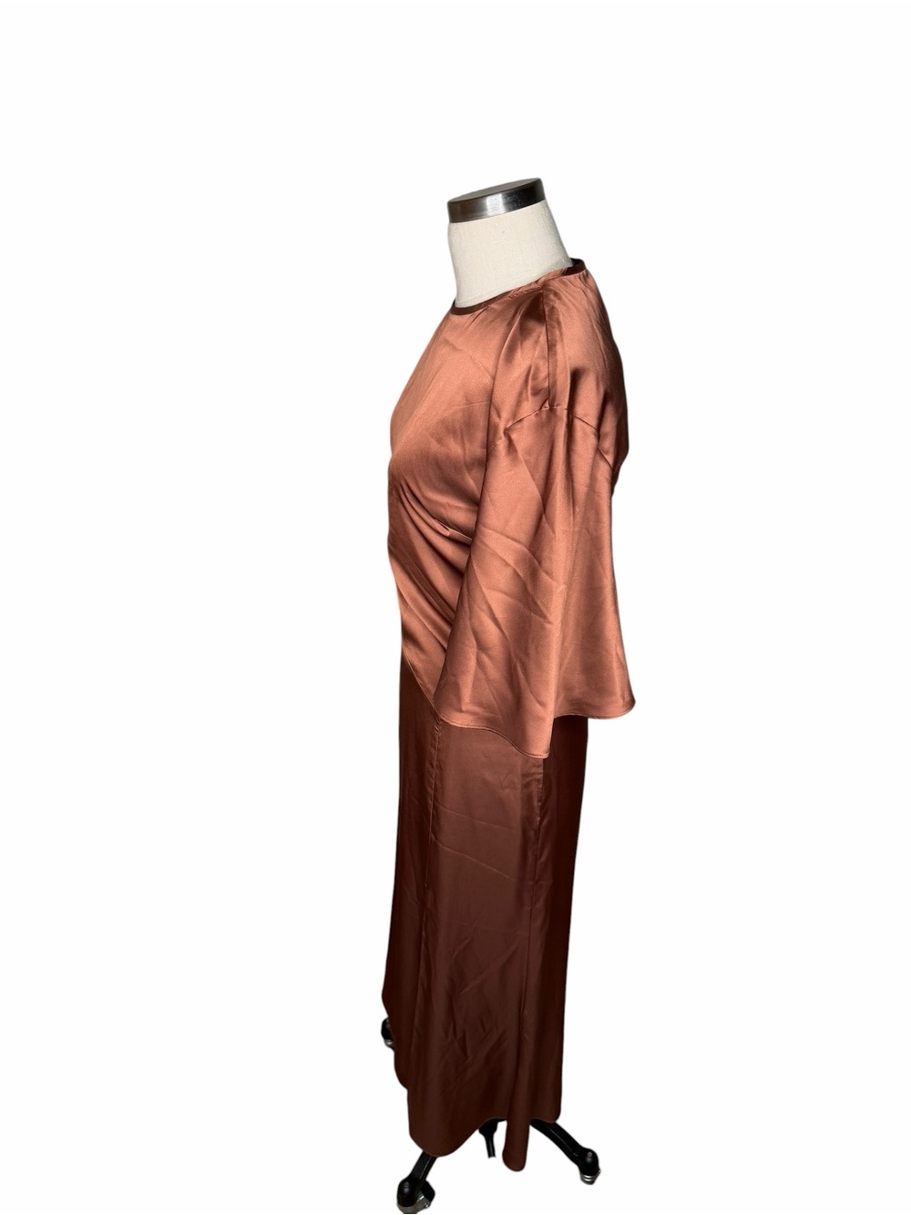 BHLDN Copper Satin Midi Dress Open Back Women's Size Small NWT Side Slit - Picture 5 of 11